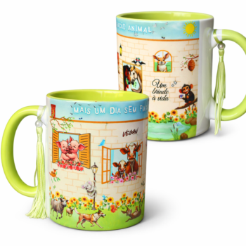 Caneca de cerâmica "Mais um dia sem financiar a exploração animal"