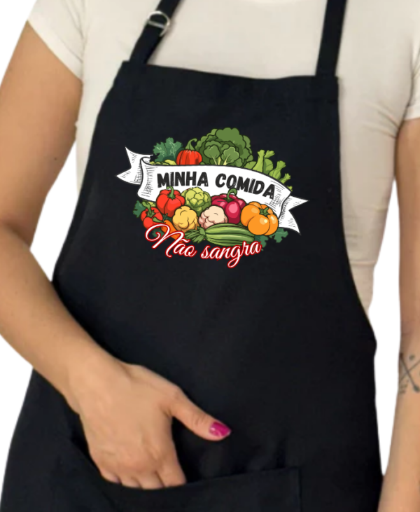 Avental com bolso "Minha comida não sangra"