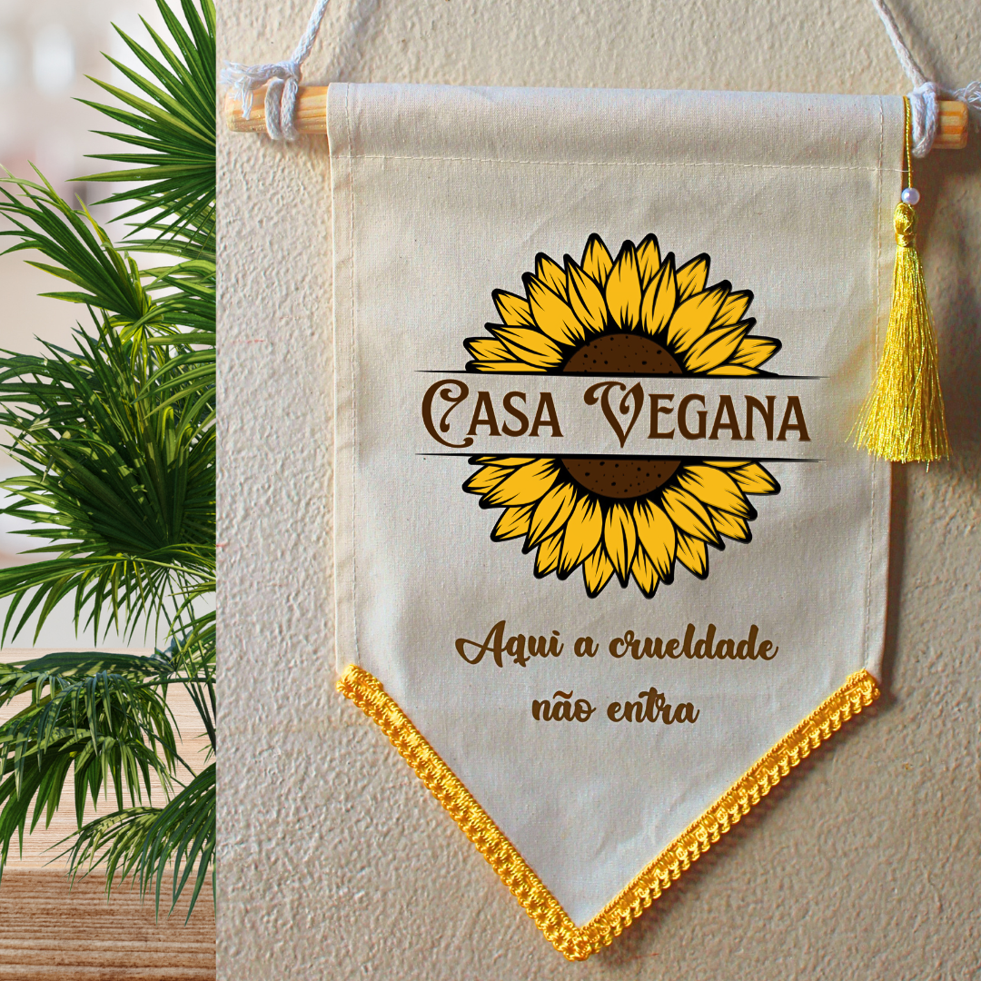 Flâmula "Casa Vegana" em algodão cru