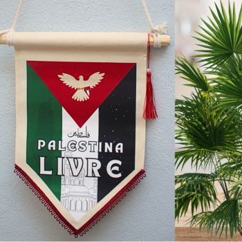 Flâmula "Palestina livre" em algodão cru
