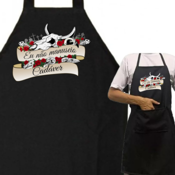 Avental oxford preto com bolso "Não manuseo cadáver"