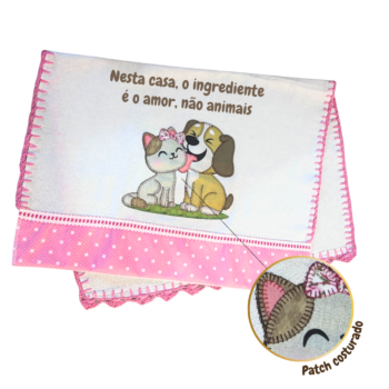 Pano de prato "O amor é o ingrediente" com patchwork