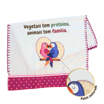 Pano de prato "Animais tem família" com patchwork