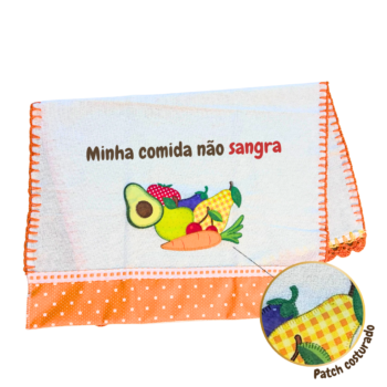 Pano de prato "Minha comida não sangra" com patchwork