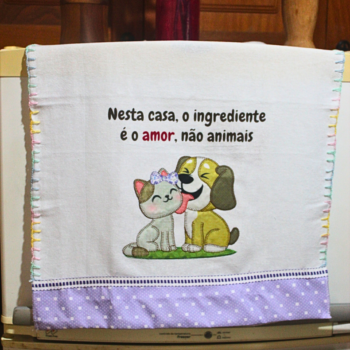 Pano de prato "O amor é o ingrediente" com patchwork