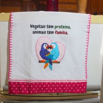 Pano de prato "Animais tem família" com patchwork