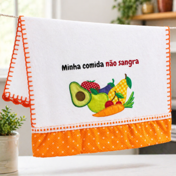Pano de prato "Minha comida não sangra" com patchwork