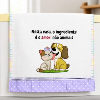 Pano de prato "O amor é o ingrediente" com patchwork