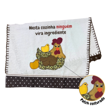 Pano de prato "Família galinha" com patchwork