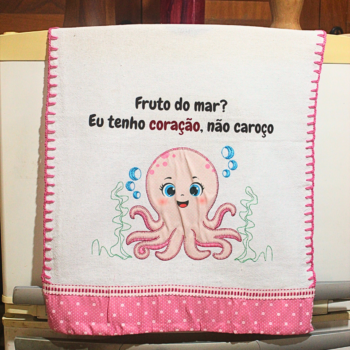 Pano de prato "Fruto do mar?" com patchwork