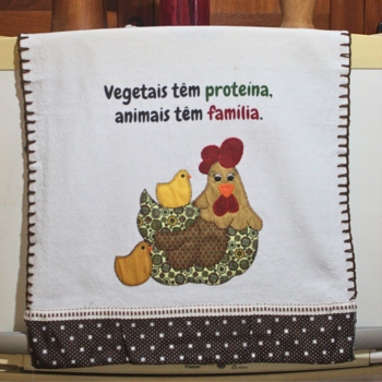 Pano de prato "Família galinha" com patchwork