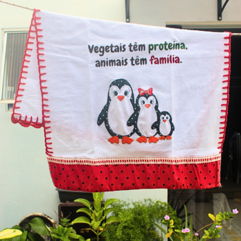 Pano de prato "Família pinguins" com patchwork