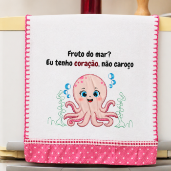 Pano de prato "Fruto do mar?" com patchwork