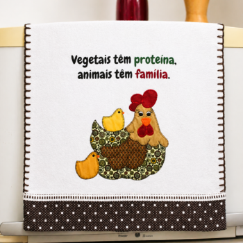 Pano de prato "Família galinha" com patchwork