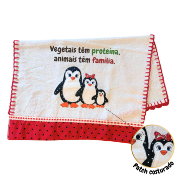 Pano de prato "Família pinguins" com patchwork