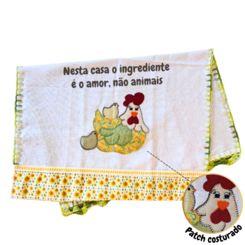 Pano de prato "Família galinha" com patchwork