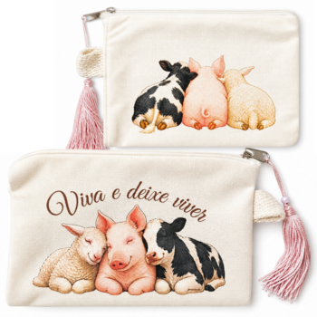 Bolsinha/ Necessaire 100% algodão "Viva e deixe viver"