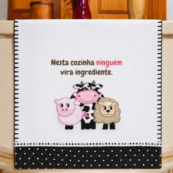 Pano de prato "Niguém vira ingrediente" com patchwork