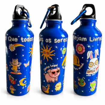 Squeeze de Alumínio Azul com Mosquetão 500ml